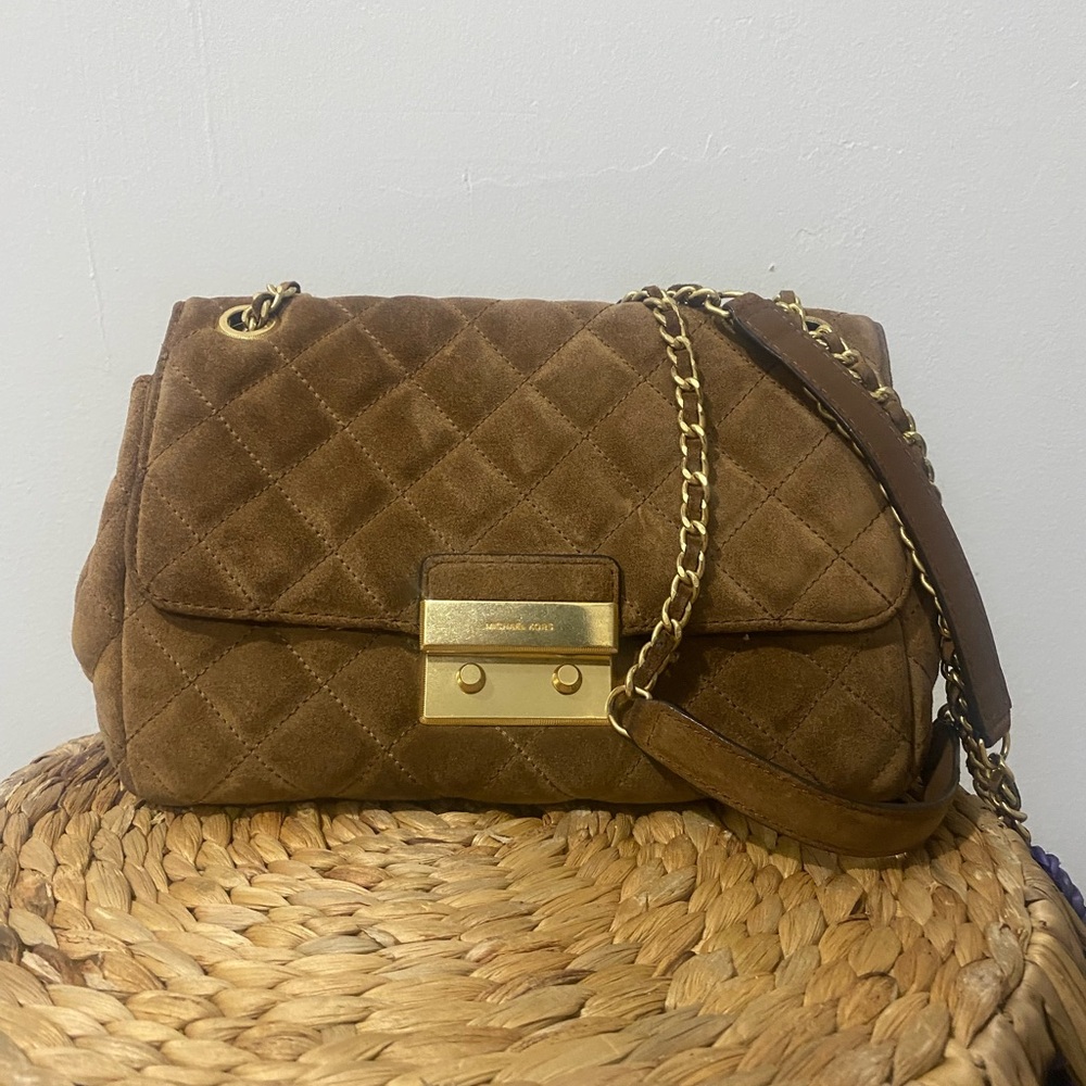 Michael Kors Brown Quilted Suede Shoulder Bag